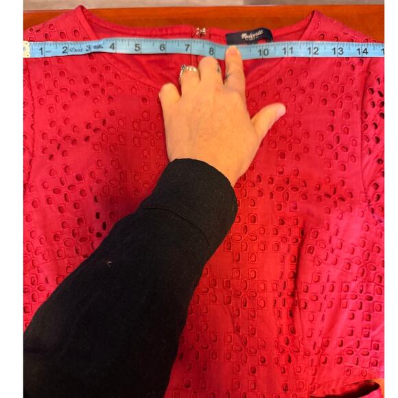 ❤️ Madewell Eyelet Cut-Out Mini Dress | Size 4 | Rustic Red | Cotton Pockets - Picture 6 of 9